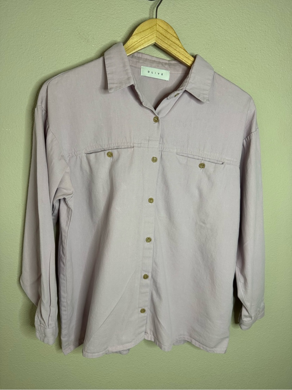 Olive Soft Lavender Cotton Oversized Button Up Utility Shirt